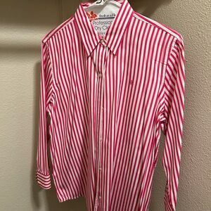 Lauren Ralph Lauren Pink and White Striped Polo Long-Sleeve